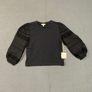 Chelsea Violet‎ Girls Black Long Sleeve Lace Sleeve Top Shirt Size L 14 NWT